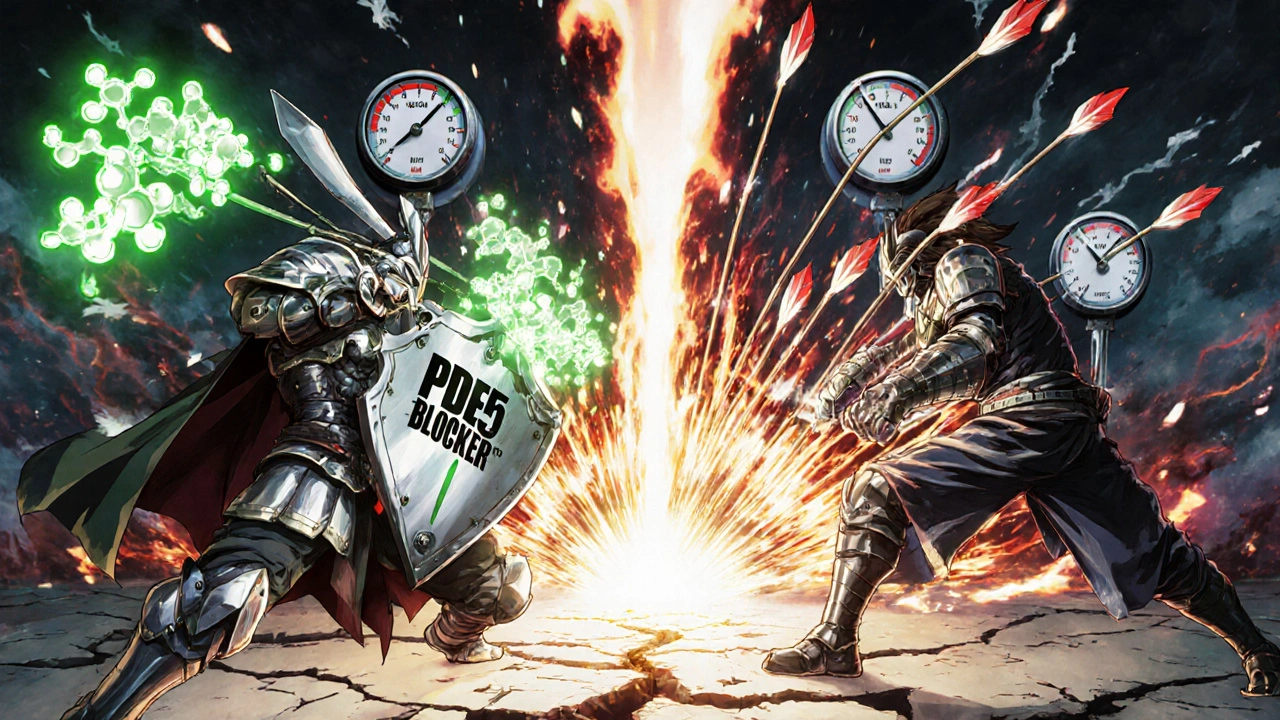 Two anime warriors battle over a molecular pathway with exploding cGMP waves.