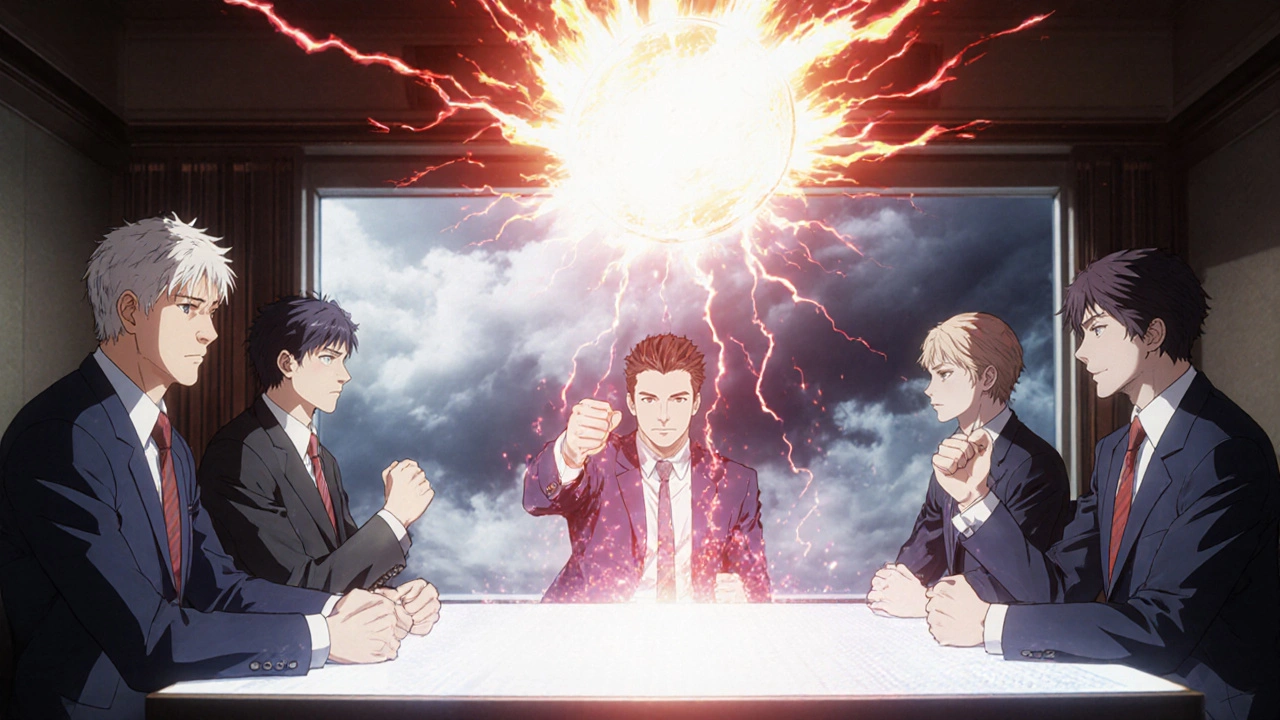 A Substitution Review Committee debates a Level 3 amendment with glowing holograms and intense emotion.