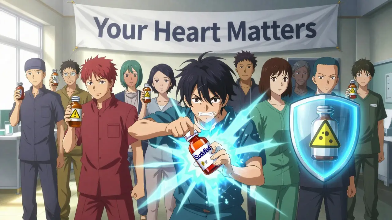 Patients destroying harmful meds as healing energy restores their hearts in a clinic battle scene.
