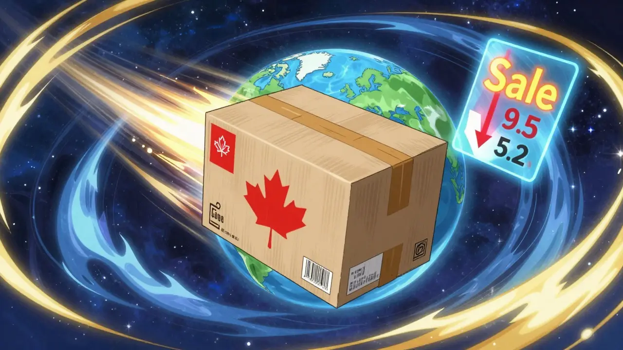 Anime depiction of a medication package being shipped internationally