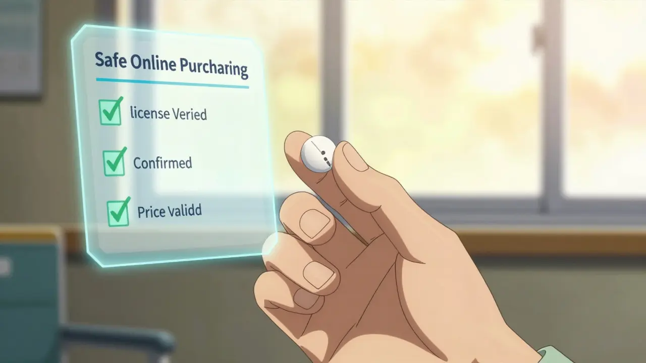 Close-up of a medication tablet with a holographic safety checklist