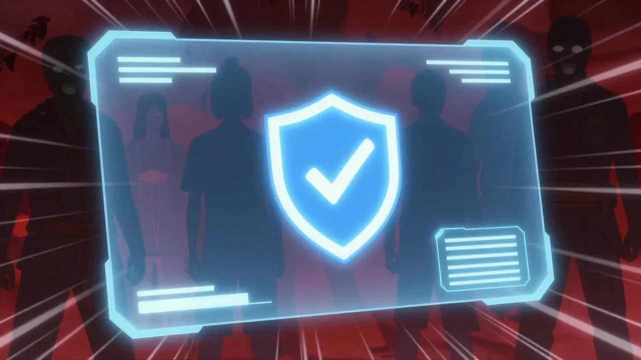 Shounen style graphic showing online pharmacy safety verification shield