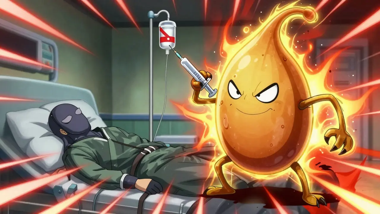 Anime style: Menacing yeast character breaching weakened immune defense