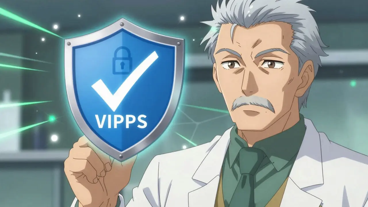 Mentor pointing at security shield icon for safe online shopping