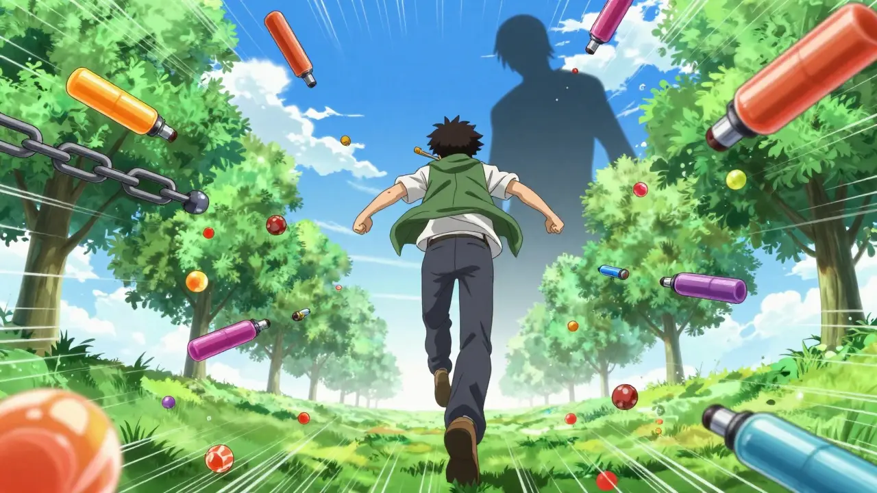 Anime hero breaking free from vape addiction chains
