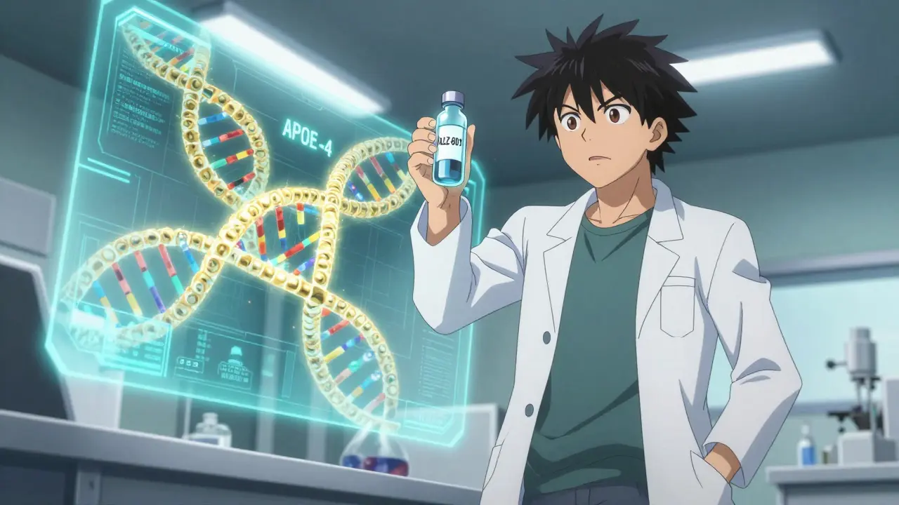 Anime researcher holding glowing cure for Alzheimer's
