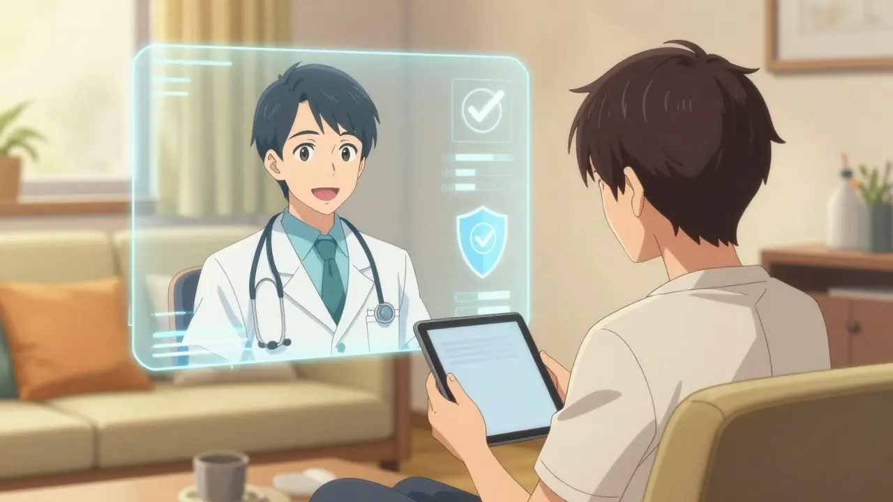 Anime doctor consulting with patient via digital interface