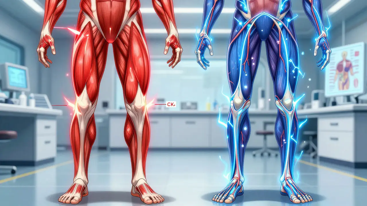 Split view of muscle weakness vs nerve tingling, anime